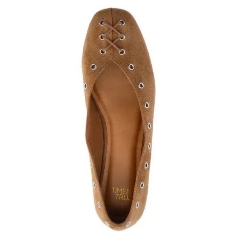 Corset Ballet Flats Faux Suede Sand Tan Brown Time Tru Memory Foam Size 10